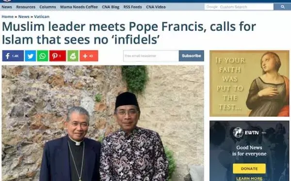 Kiai Staquf Bertemu Paus, Pers Asing Angkat Rekomendasi NU soal Kata Kafir