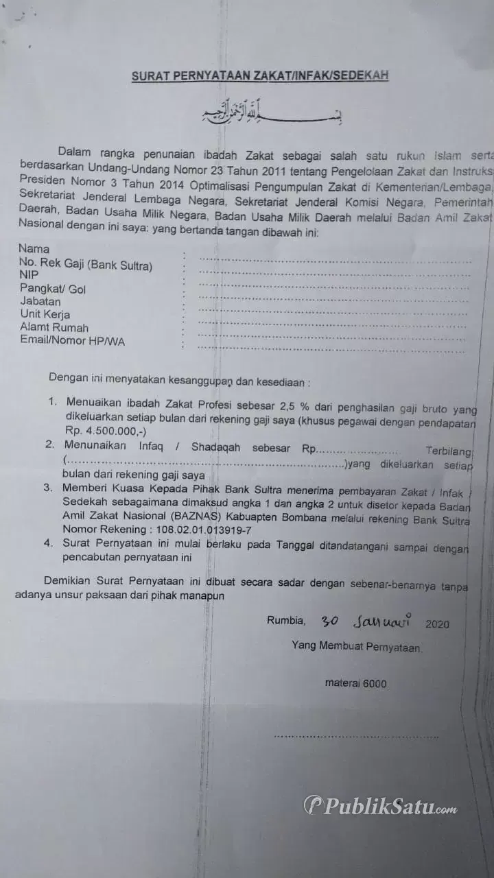 Februari, Bombana Terapkan Wajib Zakat ASN