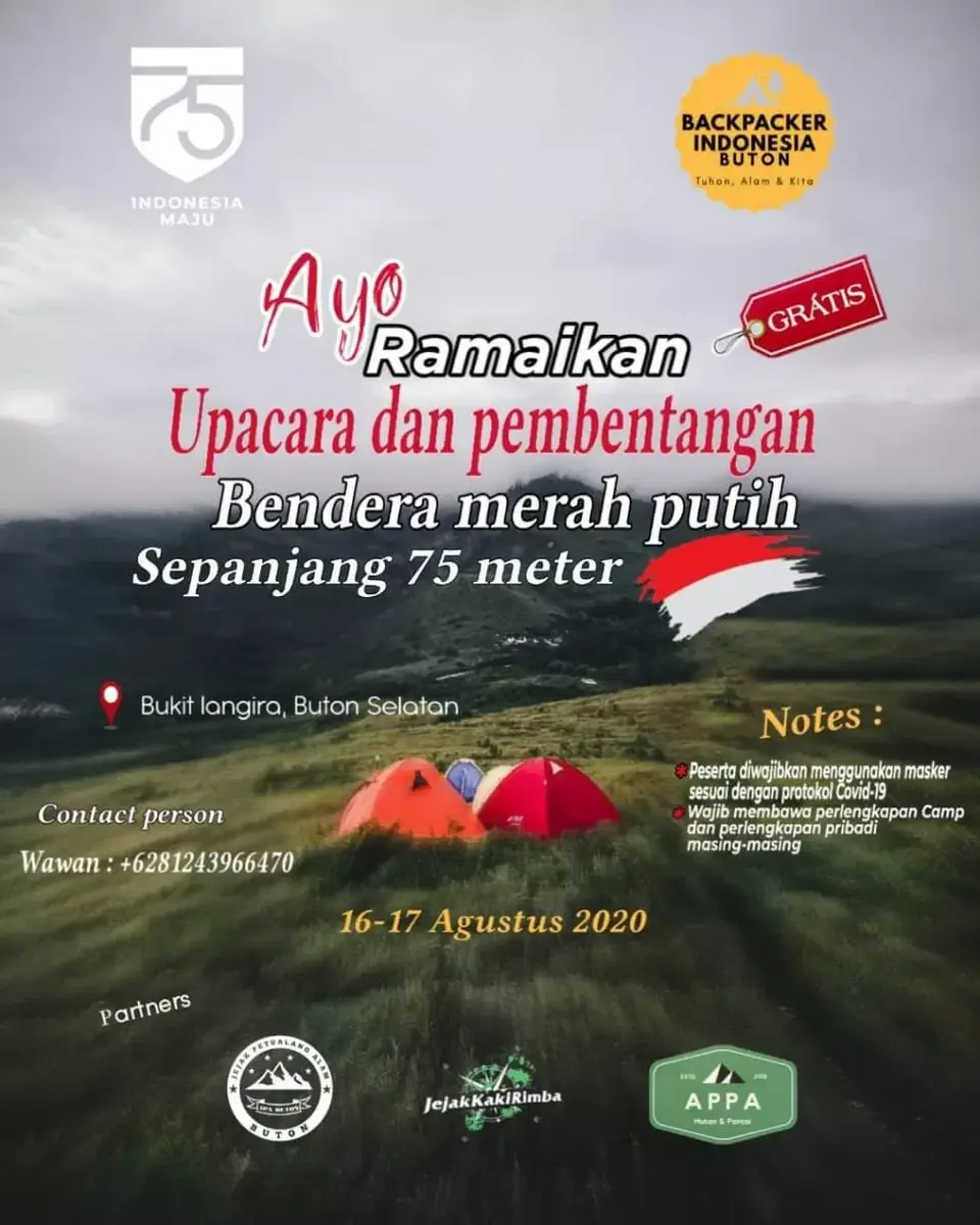 Rayakan HUT RI, Merah Putih 75 Meter Akan Dikibarkan di Puncak Langira Busel