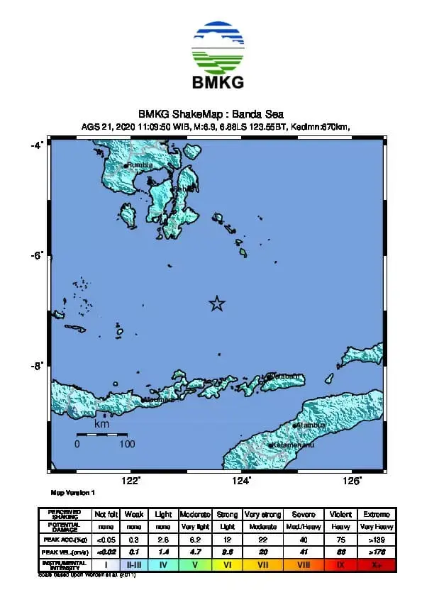 Gempabumi Tektonik M 6,9 di Laut Banda, Tidak Berpotensi Tsunami