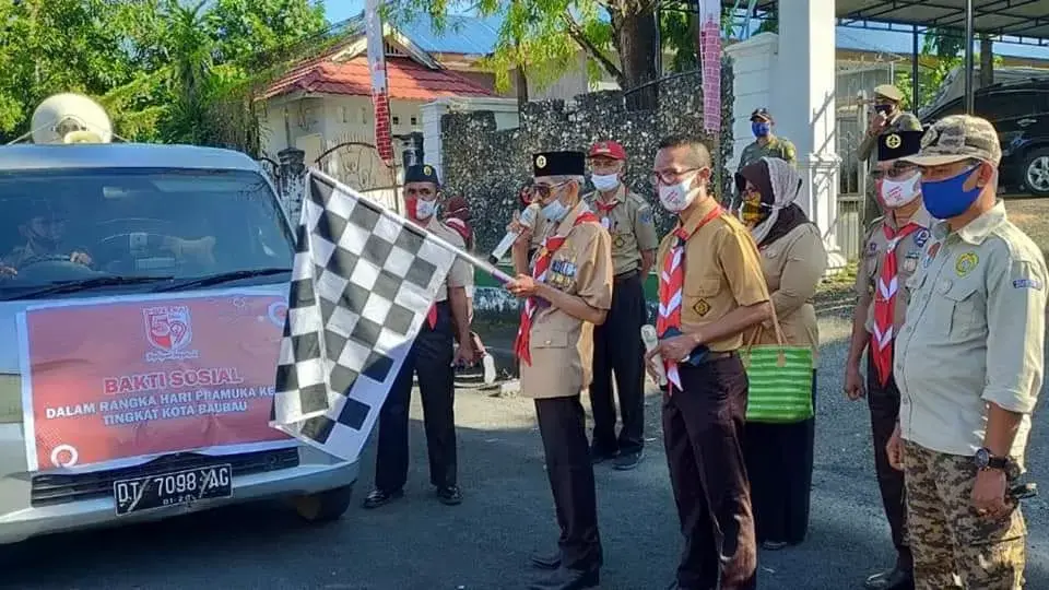Peringati HUT Pramuka ke-59, Pramuka Baubau Sosialisasi Protokol Kesehatan