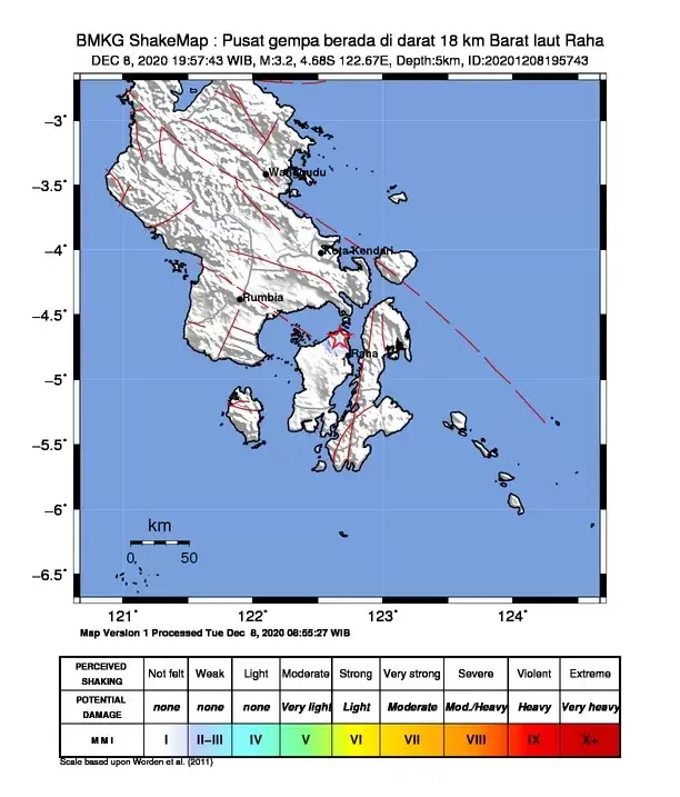 Gempa Bumi Tektonik 3.2 Magnitudo Guncang Wilayah Raha