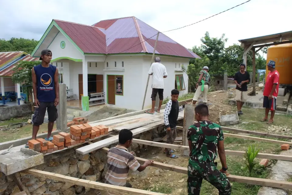 Pembangunan Pagar Masjid Program TMMD di Mulya Jaya Capai 50 Persen