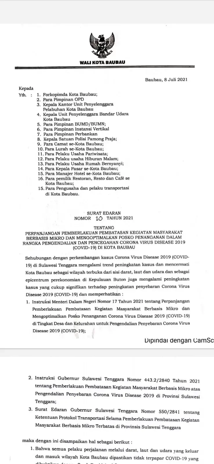 Kota Baubau Resmi Terapkan PPKM Mikro
