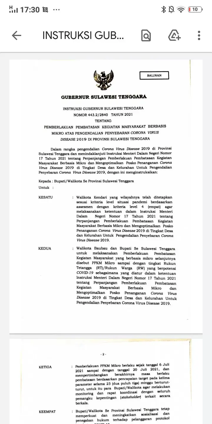 Gubernur Sultra Intruksikan Semua Daerah Terapkan PPKM Mikro