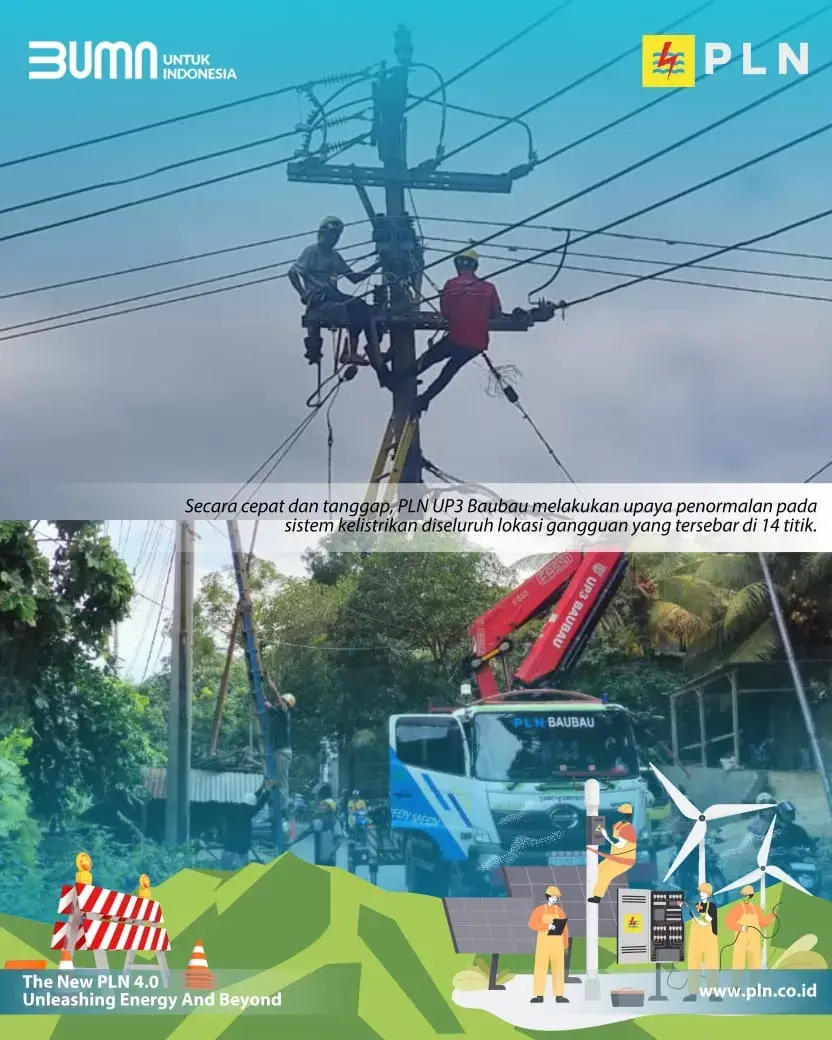 Cuaca Buruk, Petugas PLN Gerak Cepat Pulihkan Pasokan Listrik di Baubau