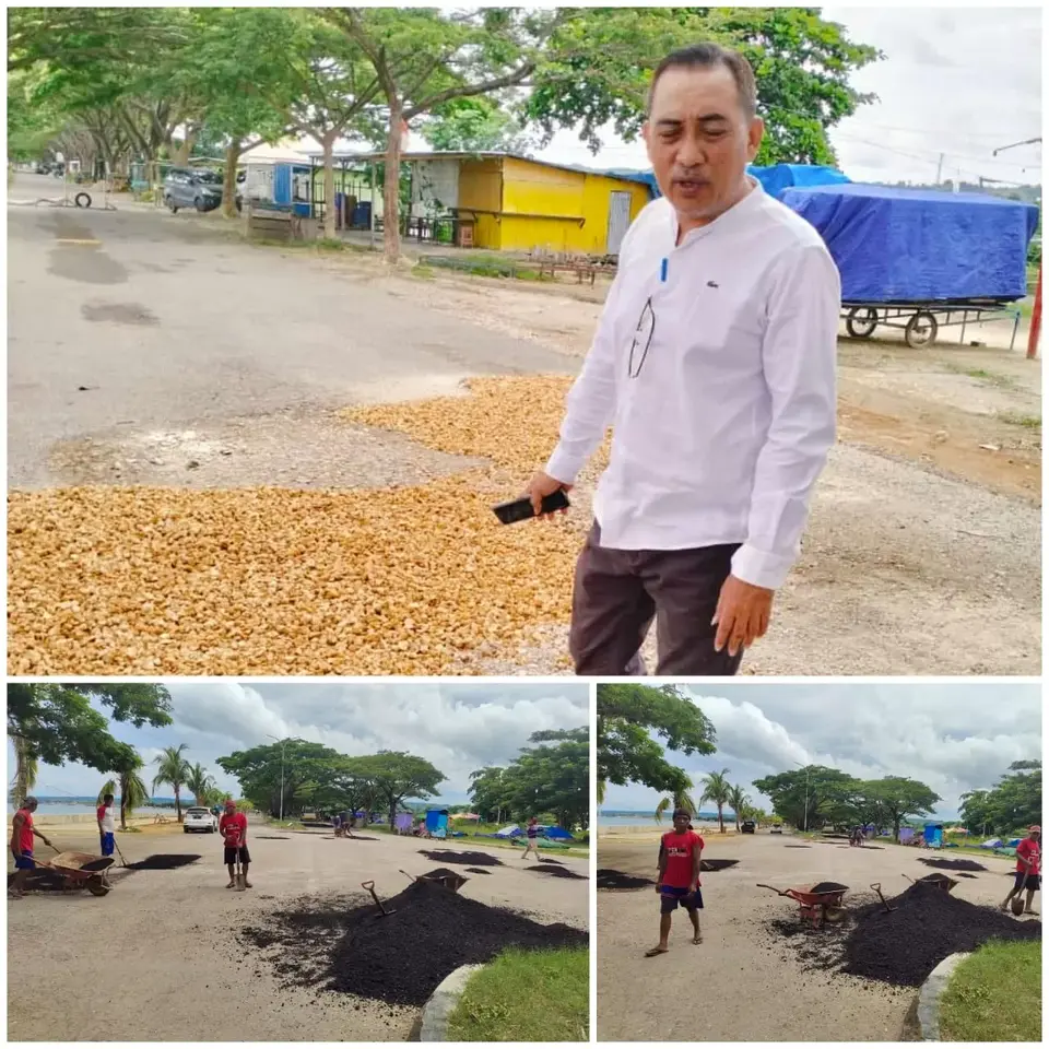 Dinas PUPR Tambal Jalan Berlubang Sepanjang By Pas Kota Raha